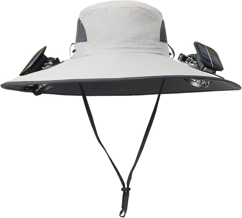 ATMEET Men Women Wide Brim Sun Hats with 2 Solar Fan Waterproof Breathable Bucket Hat Outdoor Fishing Hat for Hiking Camping - Image 1